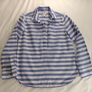 J. Crew L/S Blue stripe popover cotton shirt Sz8
